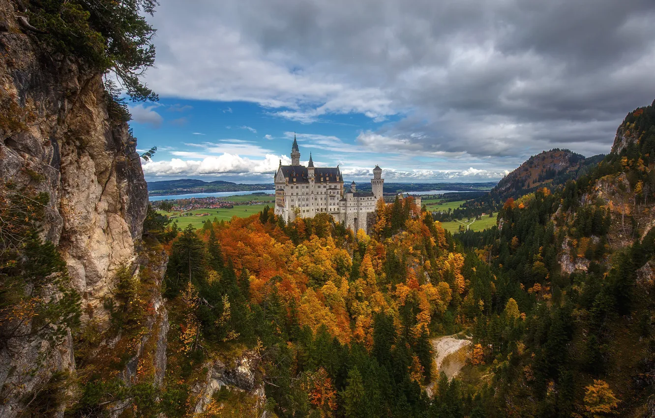 Фото обои осень, Германия, Бавария, Замок Нойшванштайн