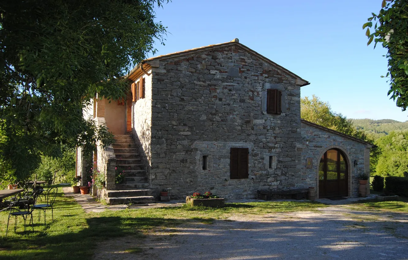 Фото обои лето, двор, Италия, архитектура, Тоскана, Italia, Toscana, сельский дом