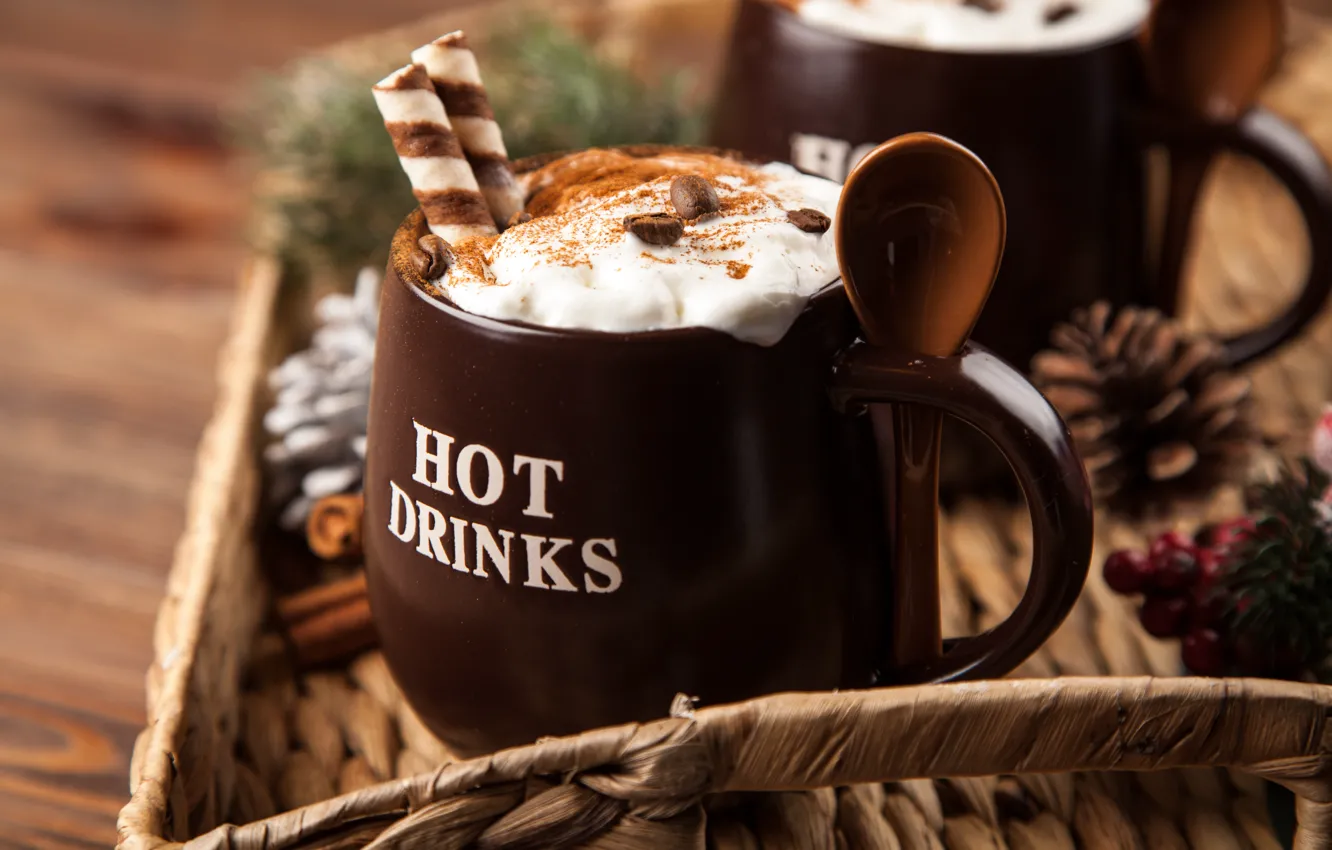 Фото обои кофе, шоколад, сливки, чашка, hot, корица, cup, какао