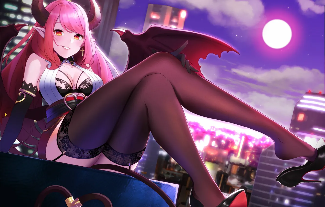 Фото обои demon, devil, big, anime, wings, cross, beautiful, pretty