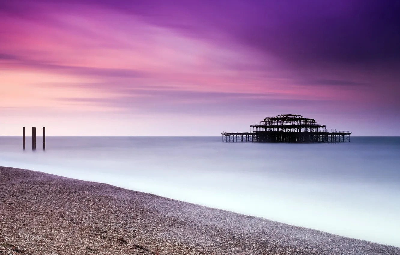 Фото обои море, небо, гладь, берег