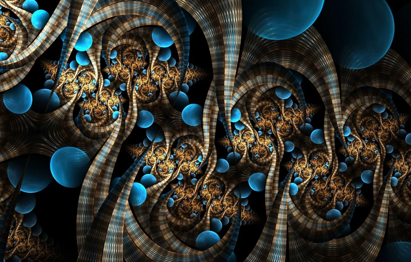 Фото обои узоры, фракталы, переплетения, patterns, fractals, blue balls, голубые шары, геометрия форм