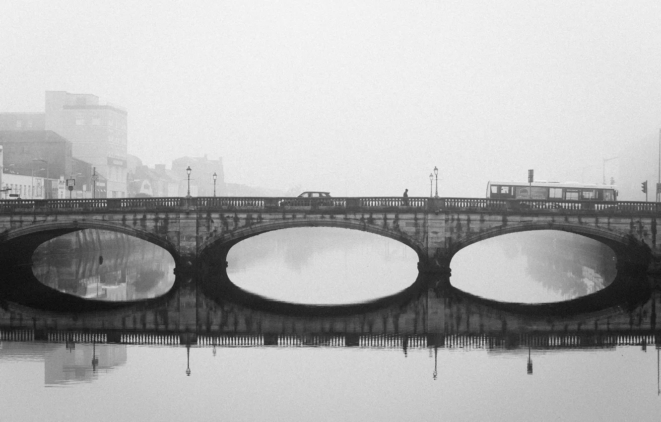 Фото обои bridge, Ireland, cityscape, foggy, Cork, everyday life, urban scene, River Lee