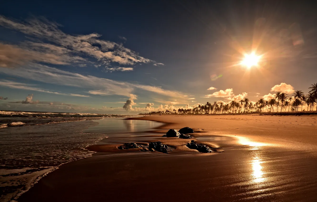 Фото обои Brazil, Bahia, Sunset on Costa do Sauipe beach