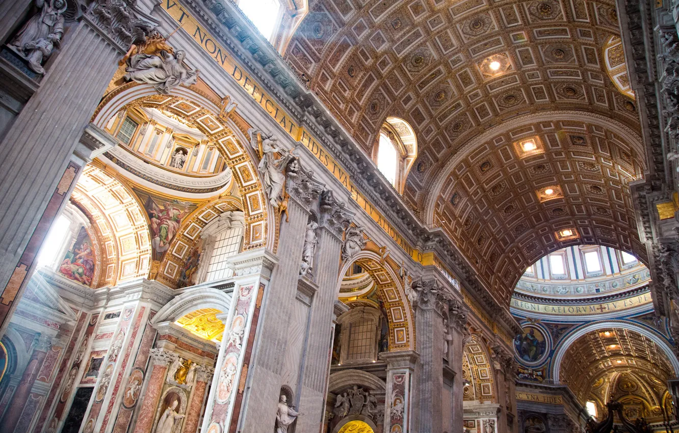 Фото обои роспись, колонна, Ватикан, собор Святого Петра, неф