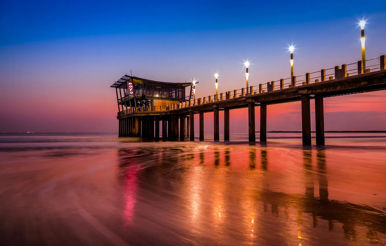 Фото обои lights, sea, ocean, sunset, pier