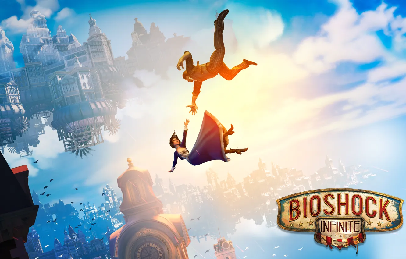 Фото обои игры, bioshock, биошок, columbia, элизабет, bioshock infinite, elisabeth, falling