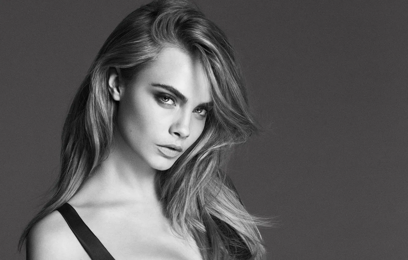 Фото обои взгляд, поза, black&white, модель, актриса, черно-белое, Cara Delevingne, Кара Делевинь