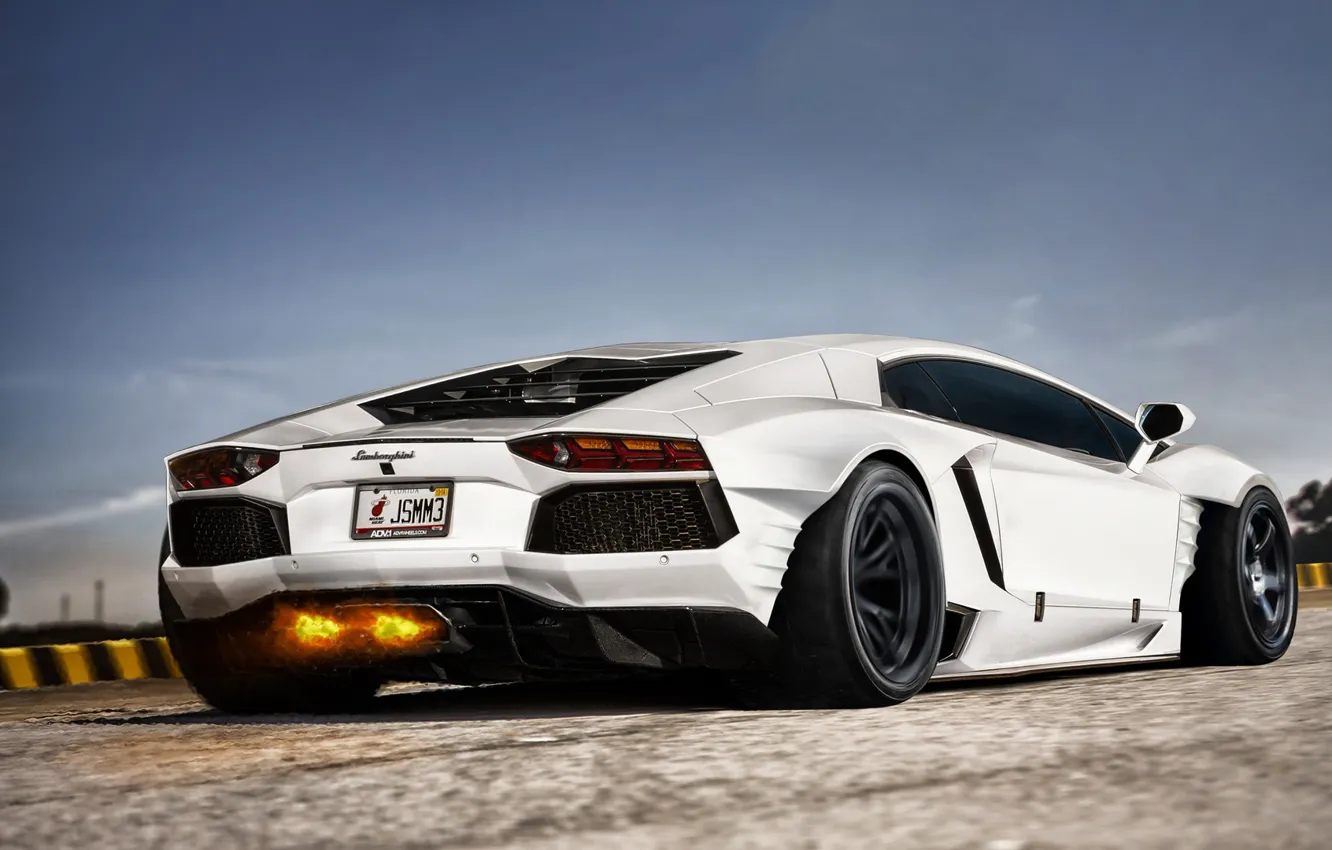 Фото обои Авто, Lamborghini, Белый, Огонь, Машина, Car, Auto, Суперкар