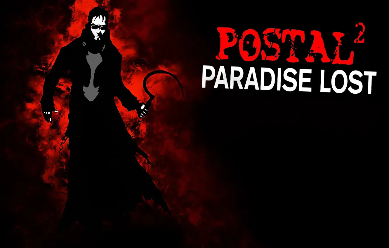 Фото обои фон, мрак, очки, плащ, серп, POSTAL 2: Paradise Lost, Чувак, Постал 2: Потерянный Рай