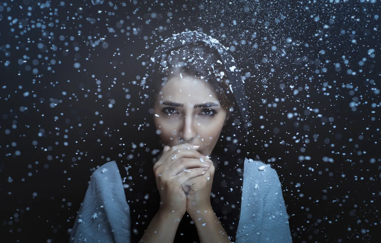Фото обои холод, девушка, снег