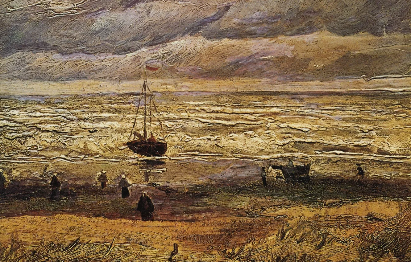 Фото обои корабль, Винсент ван Гог, View of the Sea, at Scheveningen