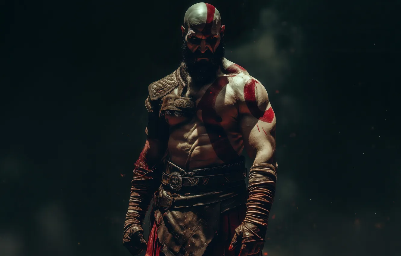 Фото обои god of war, kratos, sony, man, pose, viking, spartan, warrior