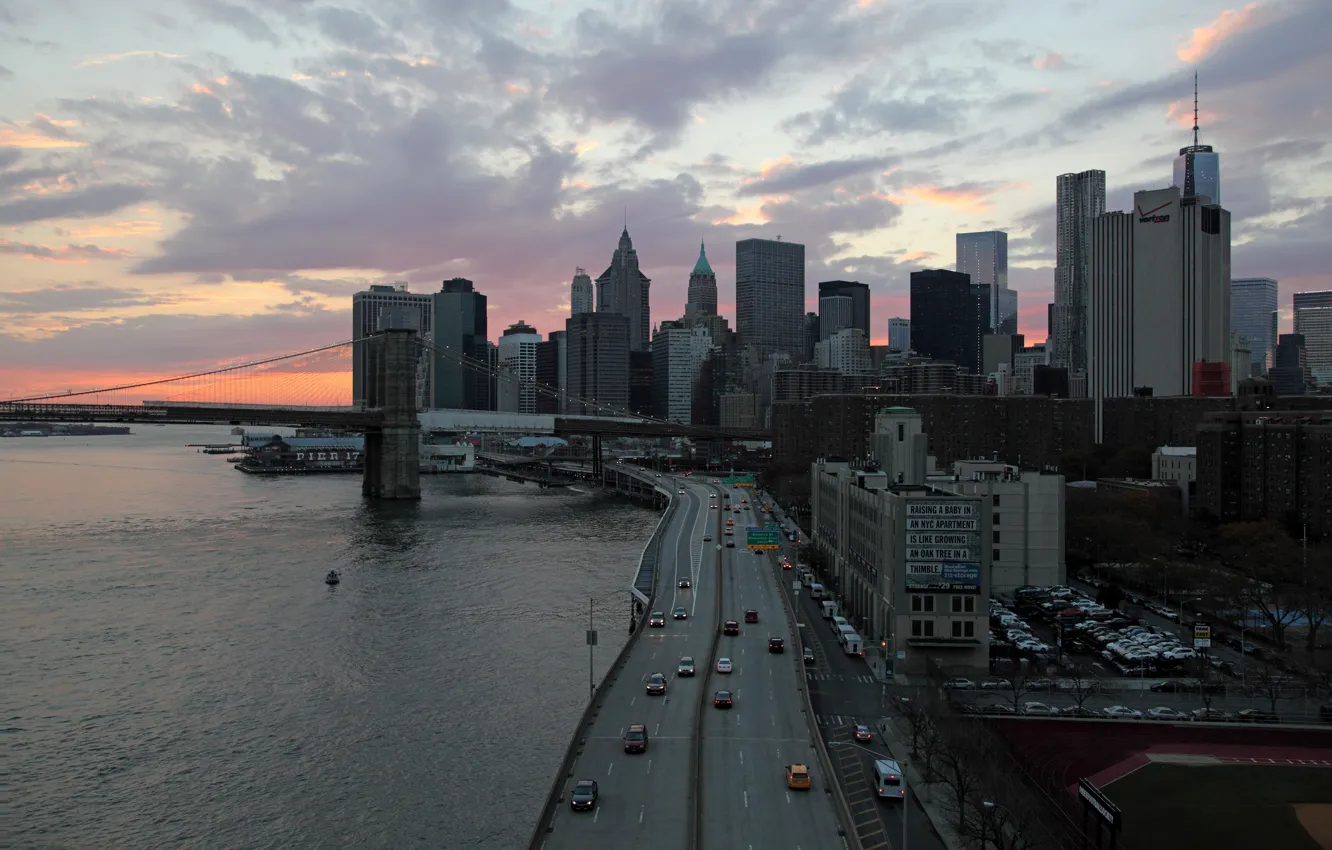 Фото обои USA, United States, bridge, water, New York, Manhattan, New York City, Skyline
