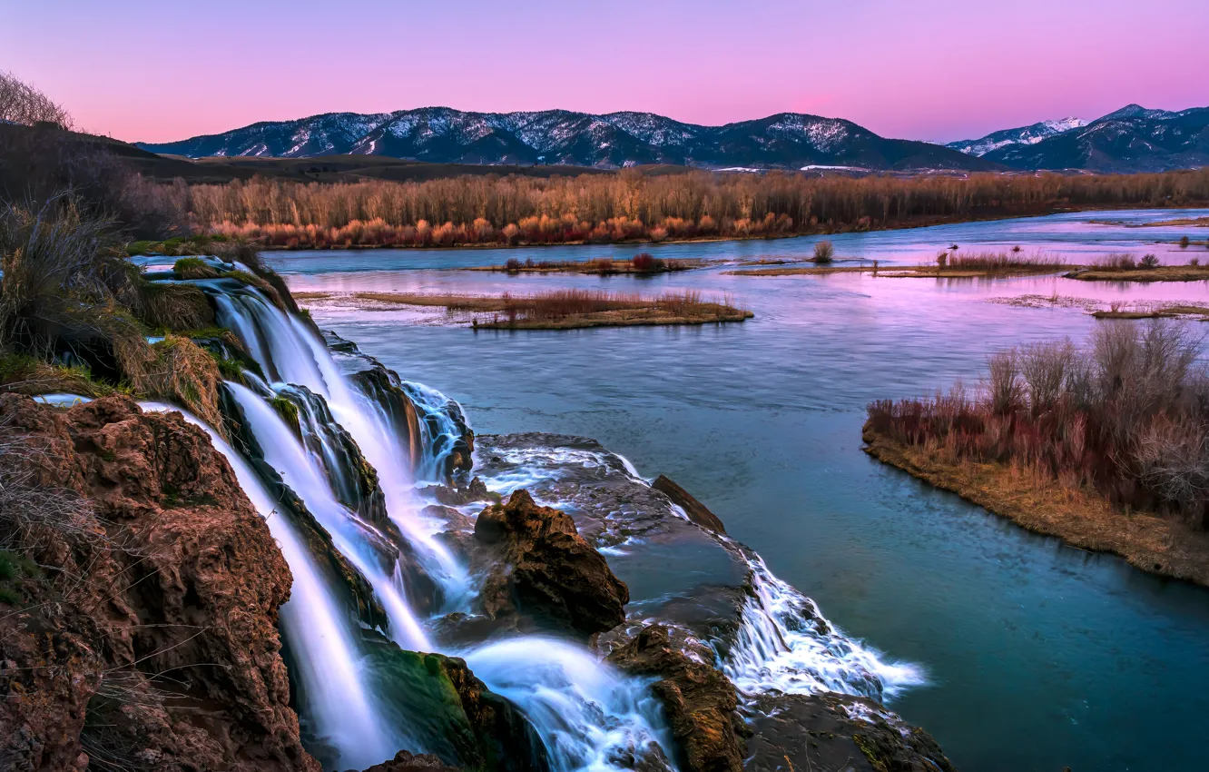 Фото обои горы, река, водопад, каскад, Река Снейк, Snake River, Idaho, Айдахо