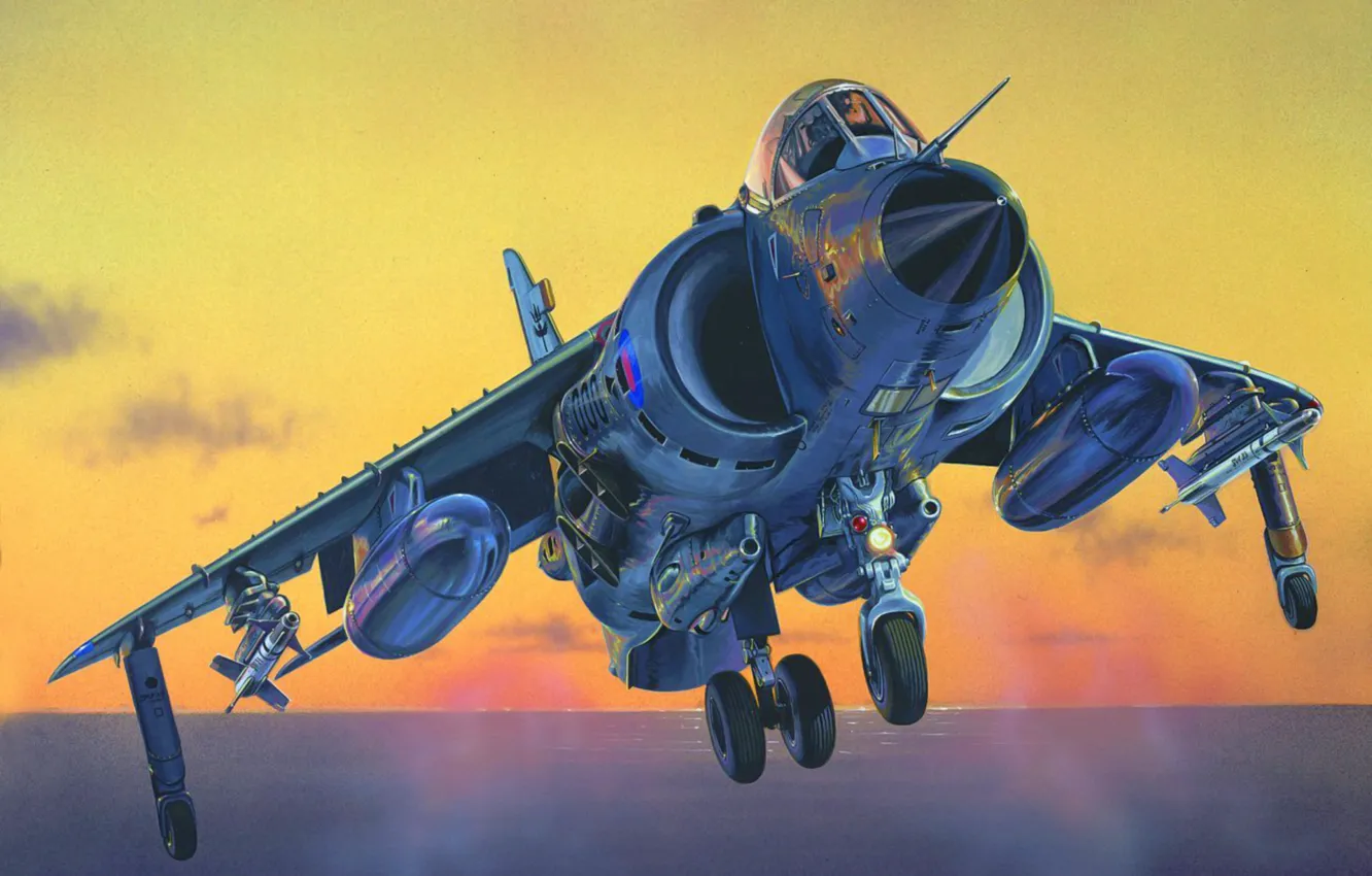 Фото обои war, art, Harrier, painting, jet