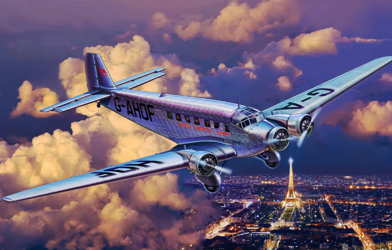 Фото обои art, airplane, painting, aviation, Junkers Ju52