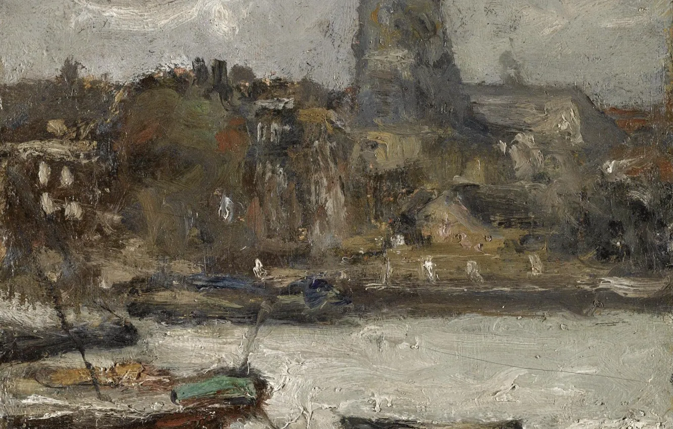 Фото обои лодка, масло, холст, Kees van Dongen, романтичный фовизм, 1899-1900, Берег реки